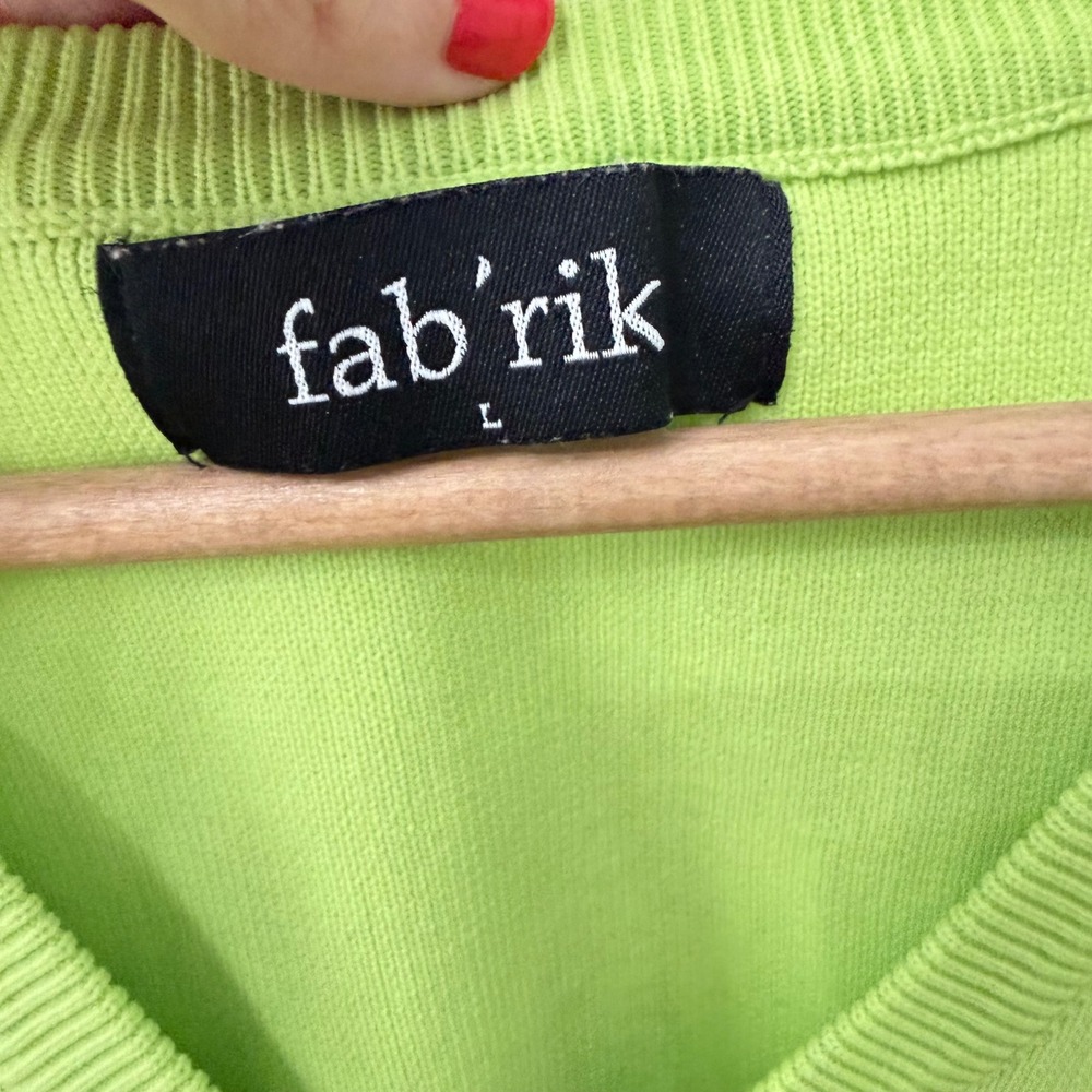 fab'rik Lime Green V-Neck Ruffle Sleeve Sweater - Picture 3 of 5